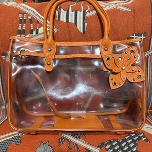 MIU MIU ❤️🌟 CLEAR TOTE W/ ORANGE LEATHER TRIM⭐️